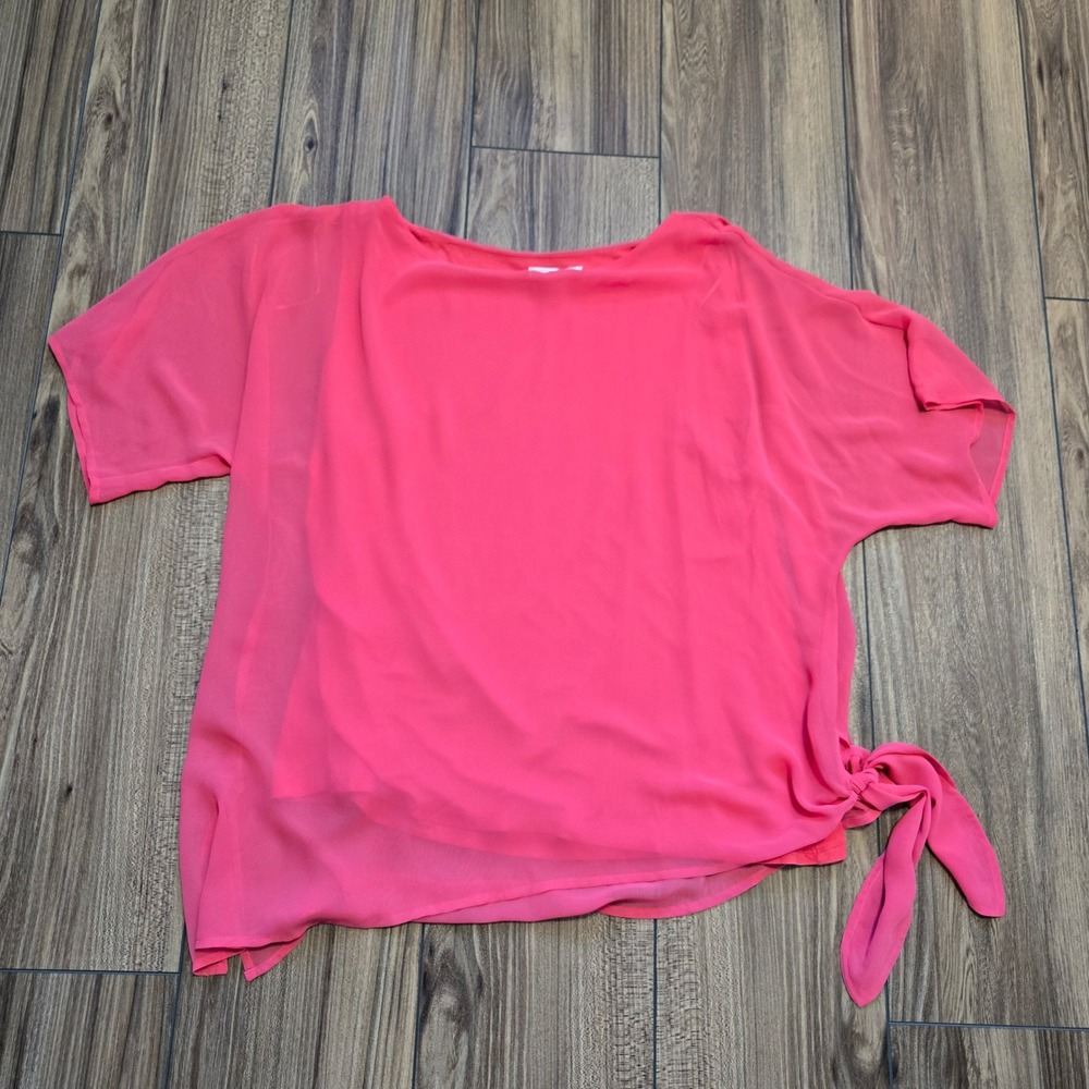 Dana Buchanan Pink Chiffon Side Tie Blouse Coral Layered Top XL - Picture 3 of 9